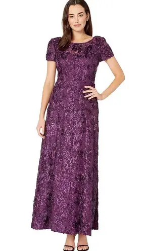 Alex Evenings  Embellished Lace A-Line Gown, Purple Eggplant Size 14 New w/Tag