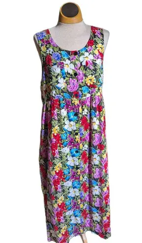 Vtg 1990s DPS Colorful Floral Print Button Up Sleeveless Maxi Sun Dress Sz S Purple