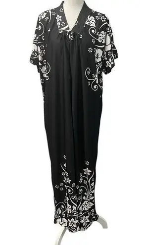 Anthony Richards Black White Floral Hawaiian SS 1/2 Zip Robe Loungewear Medium