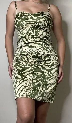 Donna Ricco New York Green & Beige Pattern Bodycon Formal Y2k Dress Size 6