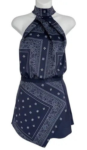 Stylestalker Bandana Print Halter Mini Dress Size Small Navy Built in Shorts