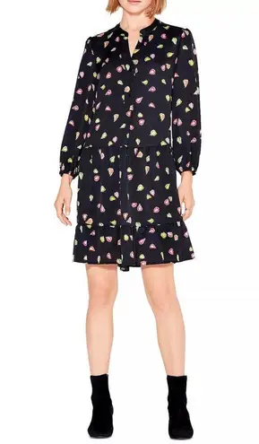 Nic+Zoe Tiered Long-Sleeve Dress w/Mandarin Collar, Black Multi, Size L NWT $188