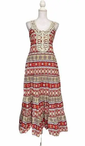 Blue Plate Red WHite Multicolor Boho Maxi Dress
