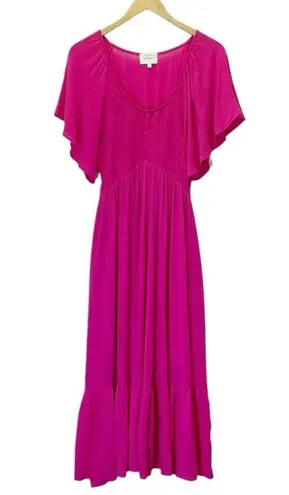 Bohme Saltwater Smocked Midi Dress Fuchsia Hot Pink Magenta Women’s Size Large