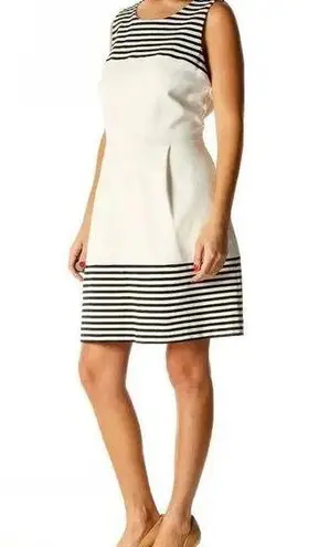 Madewell fit & flare dress. Cream and navy. Striped. Sleeveless. Size XS