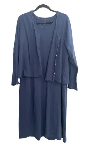 Serengeti Dress & Cardigan Set Cotton Blend Casual 1X Office Summer Comfy Blue