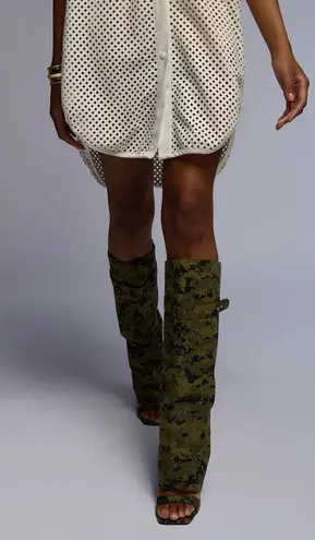 AZALEA WANG MARIETTA FOLD OVER OPEN TOE SANDAL BOOT IN CAMO