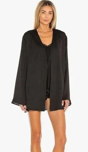 Majorelle Open Front Wrap Mini Robe Dress Black Kimono Textured Satin MSRP $188