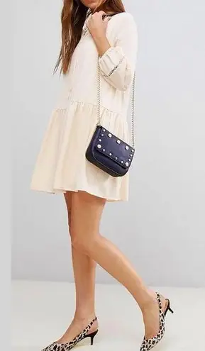 After Market New Blouson Sleeve Tie Neck Smock Mini Dress Champagne