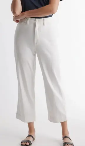 Quince NWT White Organic Stretch Cotton Twill Wide Leg Cropped Pants size 26