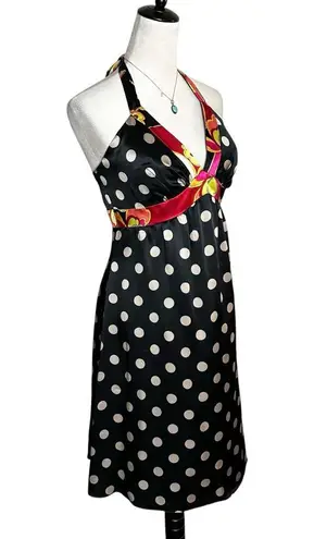 NWT OC by Oleg Cassini 100% Silk Polka Dot Halter Dress 10 Retro Glam Y2K Pinup Black