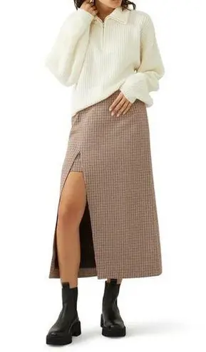 Maje Jaisa Brown Plaid Wool Blend Front Back Slit Edgy Pencil Skirt Size US 8 - Image 1