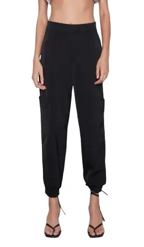ZARA  Black Tech Jogger Pants Flat Front High Rise Elastic Waist Back Medium EUC