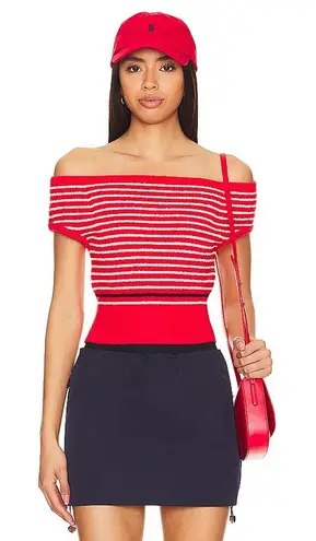 $150 New Monrow Revolve Boucle Knit Off Shoulder Top - Image 1