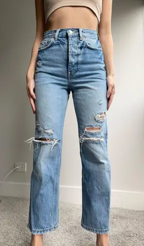 ZARA high waisted ripped knee distressed straight leg denim jeans