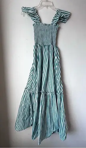 Petal and Pup Yasminie Green White Striped Shirred Maxi Dress S
