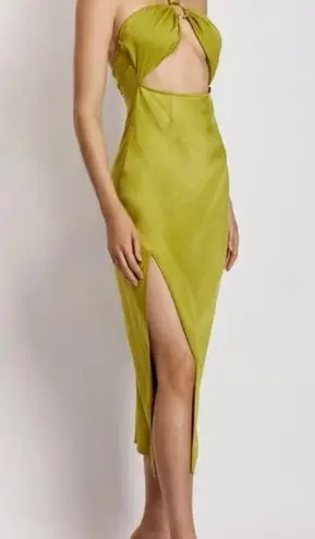 Meshki (NWT) Harriet Satin Midi High Split Dress, Biscuit, Size L