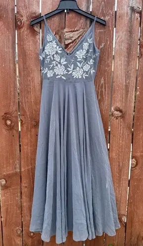 BHLDN Anthropologie Sadia Gray Floral Embroidered Bridesmaid Dress Size 4