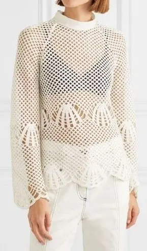 Self Portrait Ivory High Neck Crochet Top
