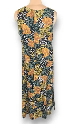 Requirements Vintage 90s Sleeveless Mixed Animal Print Maxi Dress Green Yellow Brown Large