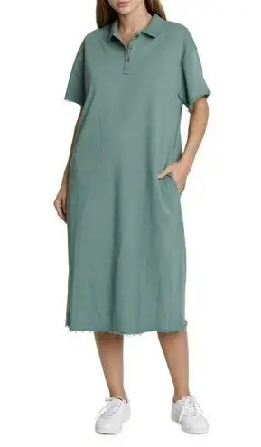 Pistola Pia Raw Hem Cotton Polo Midi Dress in Sagebrush Green Size M NWT