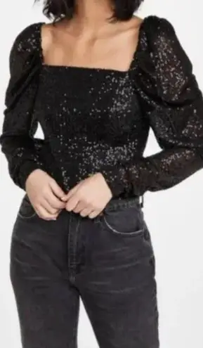 Ramy Brook New!  Black Sequin Hazel Long Sleeve Puff-Sleeve Top