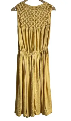Vintage Yellow Smocked Pleated Sleeveless Midi Dress Size M Size M