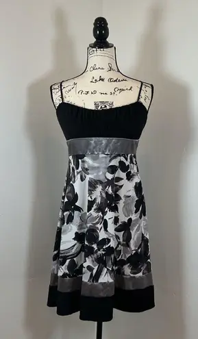 Ruby Rox Black & Gray Floral Sleeveless Dress - Empire Waist A Line Fit Flare Party