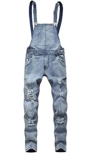 Manfinity Homme Men Cotton Distressed Skinny Leg Denim Overalls