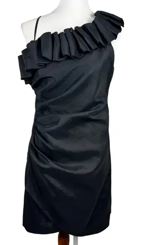 Holiday Party Dress Black One Shoulder Ruffle Cocktail Parties LBD Size 14