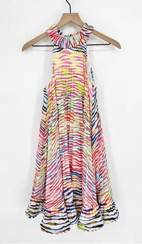 Amur NEW Estfan Pleated Ruffled Printed Mini Dress in Double Rainbow Women's 0