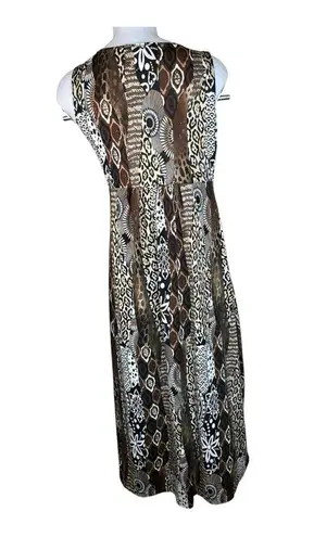 Elementz Maxi Dress Sz M Sleeveless Multi color animal print Brown Beach summer