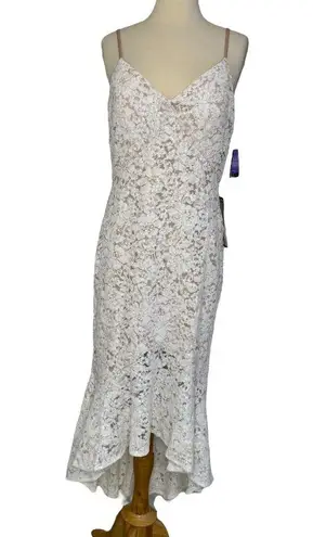 Nightway Mermaid High-Low Flounce Hem Lace Wedding Dress Ivory Sequin Sz 10 NWT