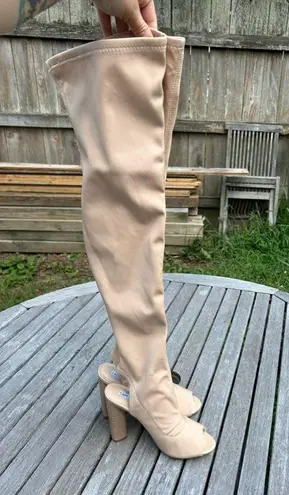 Cape Robbin  Over The Knee Boots Connie-1 Peep Toe Nude Lycra Women's 7.5