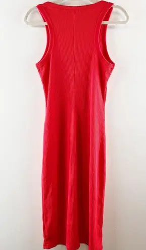 Gap  Sleeveless Crewneck Straight Cut Fitted Ribbed Tank Midi Dress Red XS