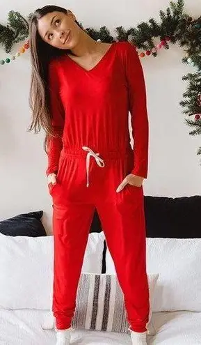 ALBION FIT Red The Merry Bamboo Long Sleeve Jumpsuit Sz.XS NWT