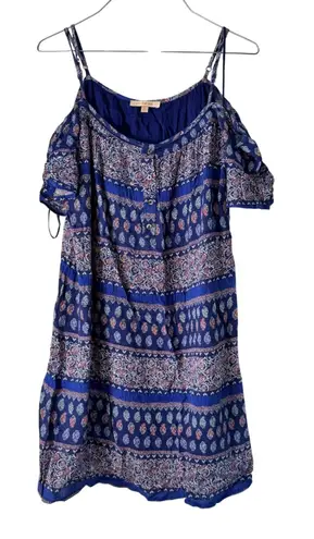 Skies Are Blue Cold Shoulder Dress Bohemian Print Casual Blue Size S