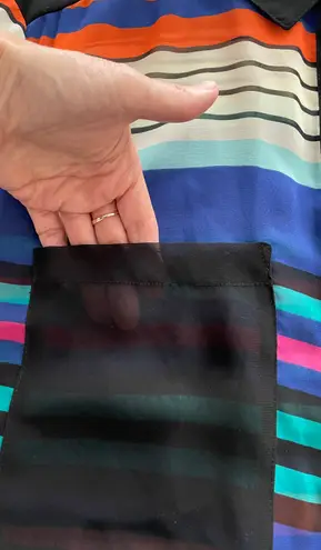 Bisou Bisou Sheer Button Up Striped Multicolored Blouse, size M