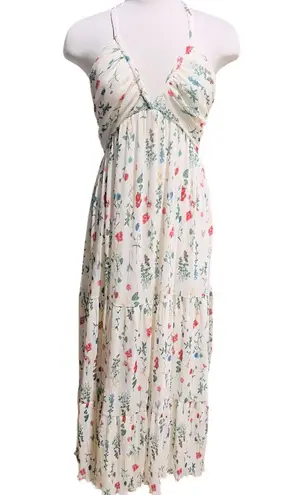 CeCe Womens Pleated Chiffon Maxi Dress Floral Size Large NWT