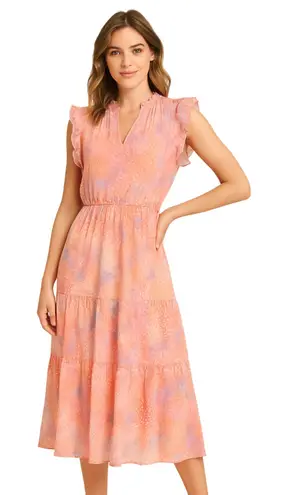 BB Dakota Steve Madden Boho Romantic Ruffle Midi Dress Pink Multi Large NWT