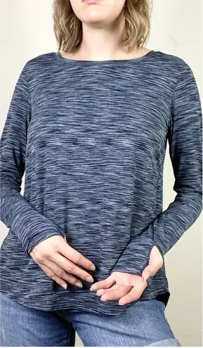 Zyia Navy Space Dye Long Sleeve Split Open Back Athletic Shirt Size M