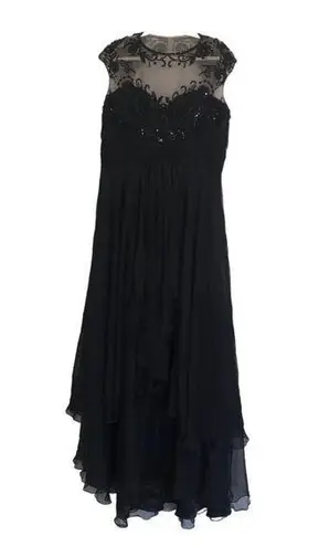 Alyce Paris Gown Size 16 Prom Cap Sleeve Maxi Formal Black Beaded Chiffon NEW