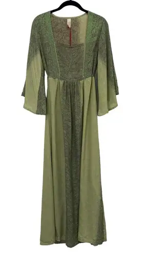 Raga Maxi Dress Rustic Romance Empire Waist Flowy Paisley Print Green NEW XS