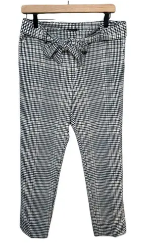 Ann Taylor Factory Houndstooth Plaid Checkered Pants Tie Belt Black White Tan 8