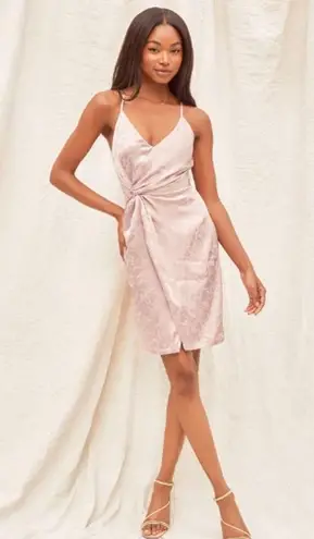 Lulus Dress Womens Small Classy Moments Mini Blush Satin Jacquard Twist Front Pink