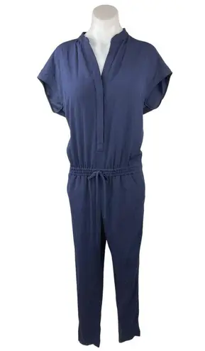 Aritzia  Babaton Donnie Navy Blue Short Sleeve Drawstring V Neck Jumpsuit Size M