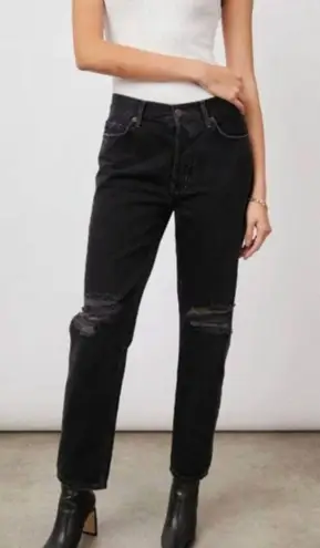 Rails The Atwater Slouch Fit Jeans in Black Distressed High Waist Size 29