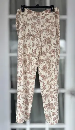 Sag Harbor Women's Size 14 Cream & Tan Floral Casual Straight Leg Pants Cottage
