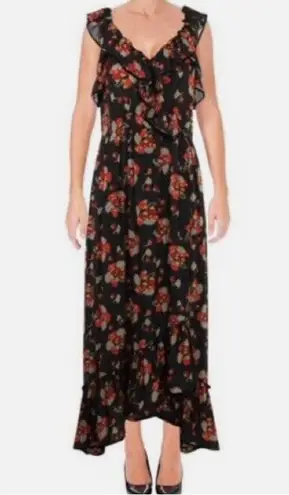 Scotch & Soda Souvenir Black Floral Hi-Lo Ruffle Wrap Maxi Dress Small