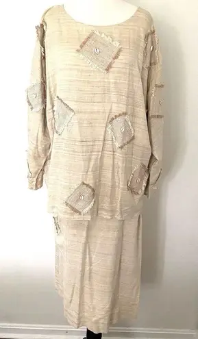 ASHRO Two Piece Top and Skirt Silk Cotton Blend Shell Lagenlook Sz M Tan Size M